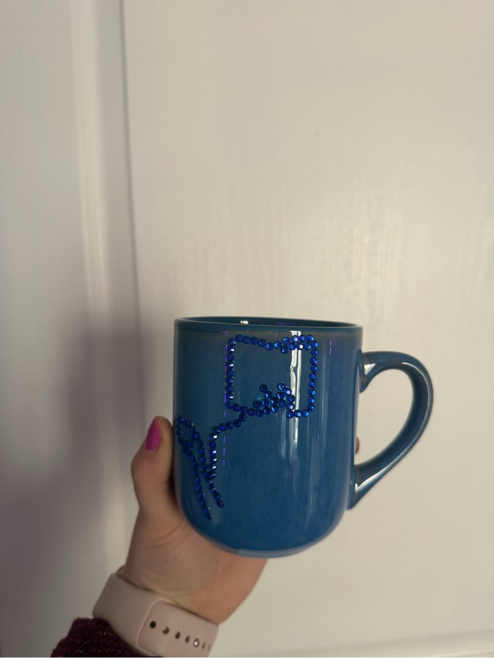 Blue Reading Mug with Decorative Blue Rhinestones